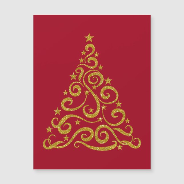 Imitate Gold Glitzer Weihnachtswirbel Bäume Magnetkarte (Vorderseite)