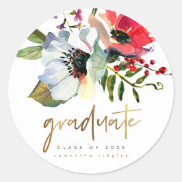 Imitate Gold Graduate Typografy und Name Floral Runder Aufkleber