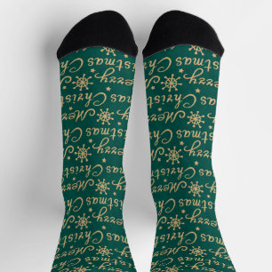Imitate Gold & Green Frohe Weihnachtsbriefe Socken