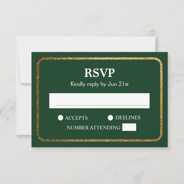 Imitate Gold Grün Moderne Elegante Hochzeit RSVP Karte (Vorderseite)