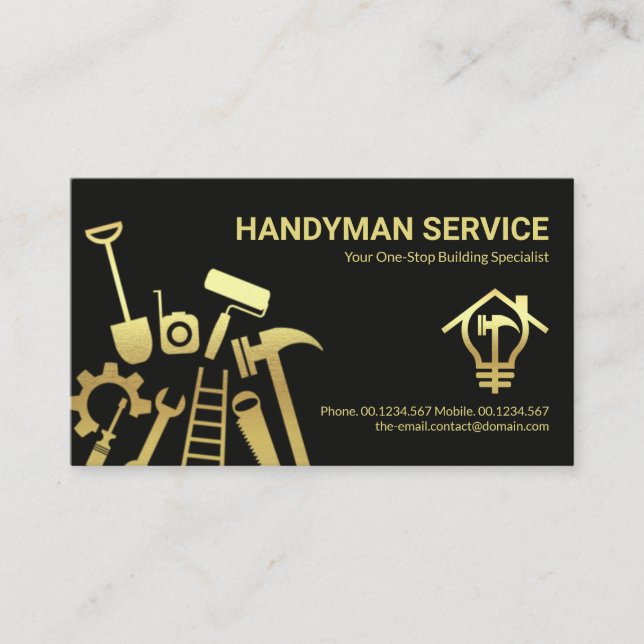 Imitate Gold Handyman Tools Zuhause Reparaturen Visitenkarte (Vorderseite)