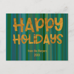 Imitate Gold Happy Holidays Typografie Grüne Strei Postkarte