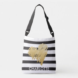 Imitate Gold Heart Black Streifen Personalisiert Tragetaschen Mit Langen Trägern