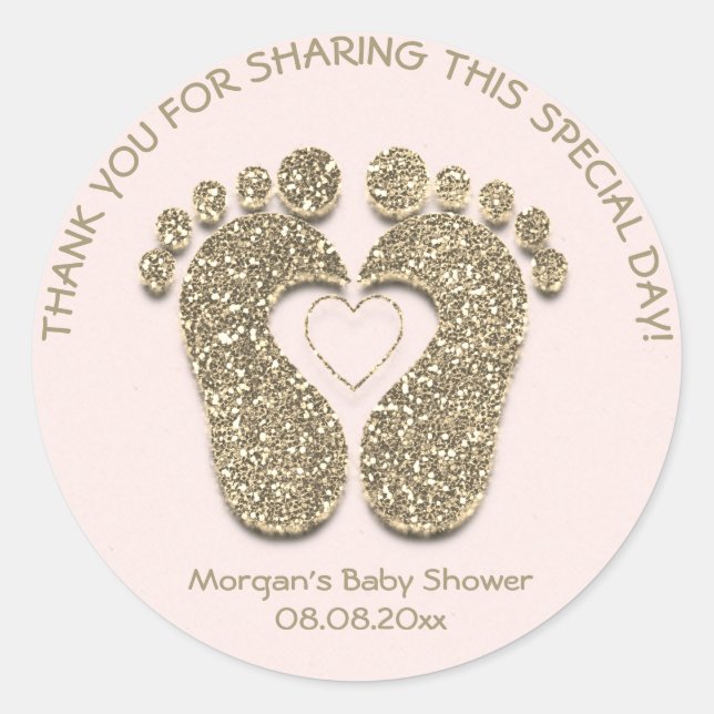 Imitate Gold Heart Feet Baby Dusche Gefallen Danke Runder Aufkleber (Vorderseite)