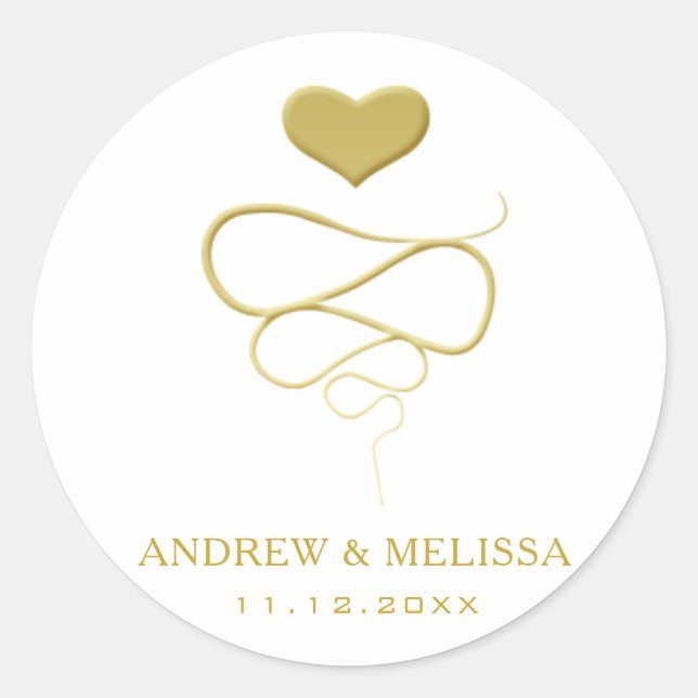 Imitate Gold Heart Ornament | Hochzeitsticker Runder Aufkleber (Vorderseite)