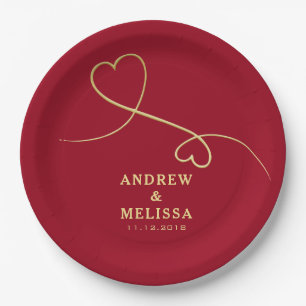 Imitate Gold Heart Ornament Personalisierte Rote H Pappteller