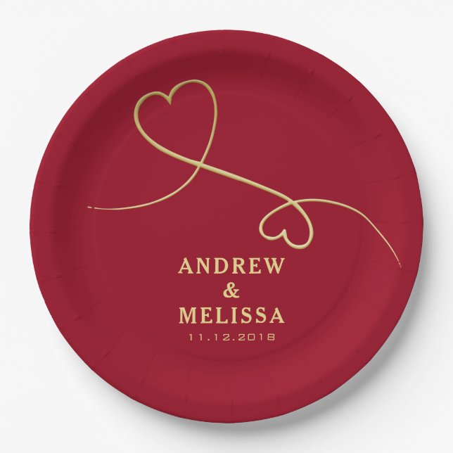 Imitate Gold Heart Ornament Personalisierte Rote H Pappteller (Vorderseite)