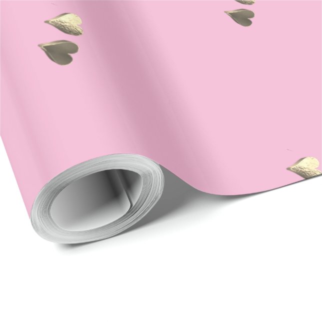 Imitate Gold Herz Romantisches Valentinrosa Geschenkpapier (Rolleneckpunkt)