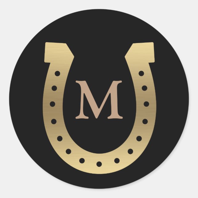 Imitate Gold Horseshoe Monogram Runder Aufkleber (Vorderseite)