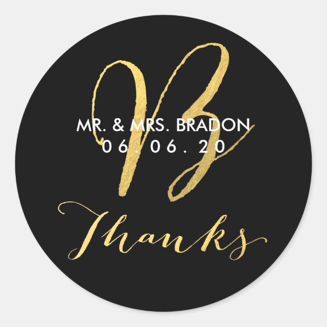 Imitate Gold Initial B | Hochzeit Dankeschön Stick Runder Aufkleber (Vorderseite)