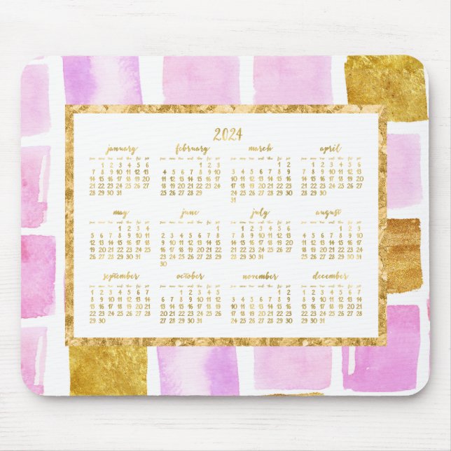 Imitate Gold Jährlich 2024 Kalender Maus Pads Pink Mousepad (Vorne)