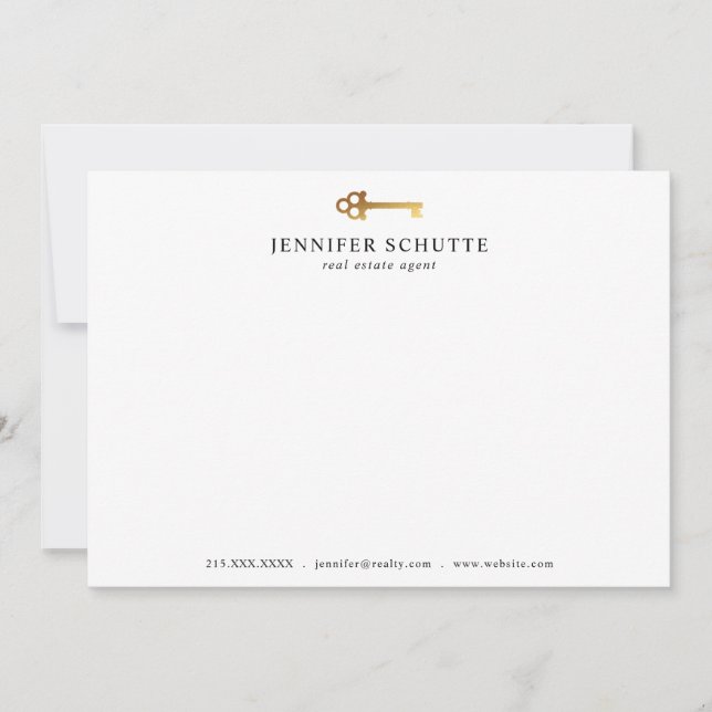 Imitate Gold Key Personalisiert Chic Realtor Stati Mitteilungskarte (Vorderseite)