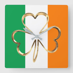 Imitate Gold Kleeblatt Cloud Irish Flag Quadratische Wanduhr