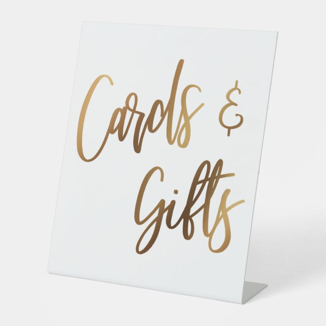 Imitate Gold Lässige Handschriftenkarten & Geschen Sockelschild (Vorderseite)