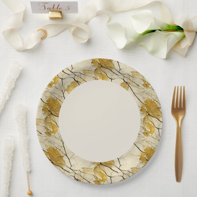 Imitate Gold Leaf Border Pappteller (Hochzeit)