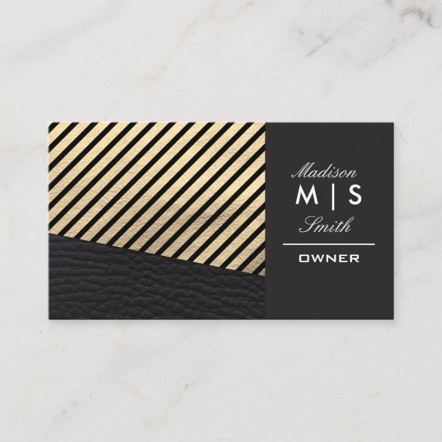 Imitate Gold Leder und Black Leather Trim Streifen Visitenkarte (Vorderseite)