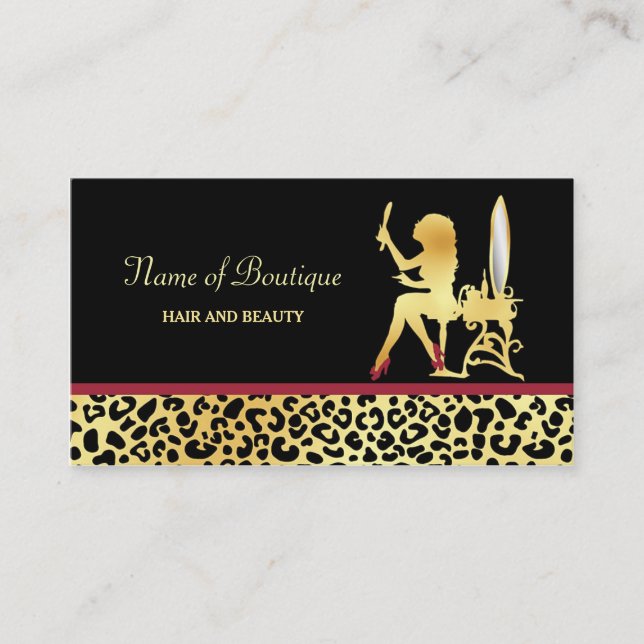 IMITATE Gold Leopard Print Woman Haare Boutique Visitenkarte (Vorderseite)