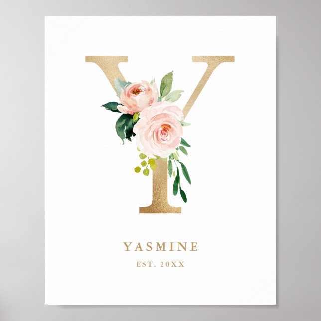 Imitate Gold Letter Y Monogram Blush Florals Kinde Poster (Vorne)