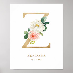 Imitate Gold Letter Z Monogram Blush Florals Kinde Poster