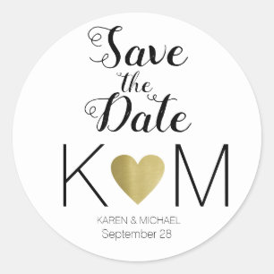 Imitate Gold Liebe Herz, Hochzeiten SPEICHERN DAS Runder Aufkleber