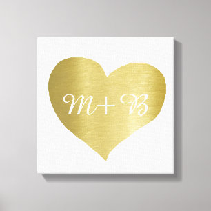 Imitate Gold Liebe Herz mit einigen Initialen Leinwanddruck