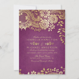 Imitate Gold lila Vintage Hochzeit Einladung