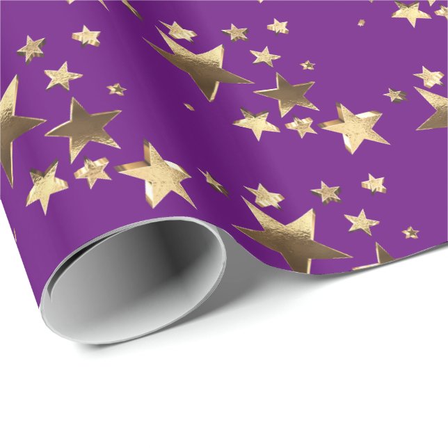 Imitate Gold Lila Weihnachtssterne Muster hinzufüg Geschenkpapier (Rolleneckpunkt)