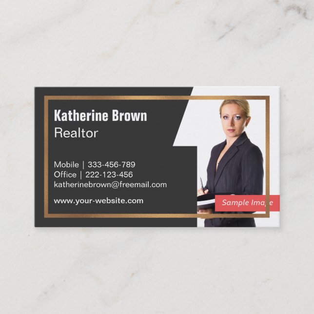 Imitate Gold Line und House Silhouette Realtor Fot Visitenkarte (Vorderseite)