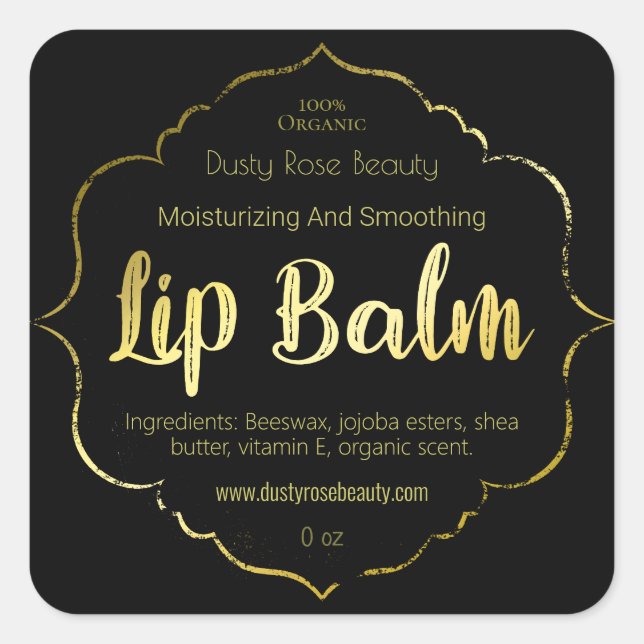 Imitate Gold Lip Balm Label Handmade Business Quadratischer Aufkleber (Vorderseite)