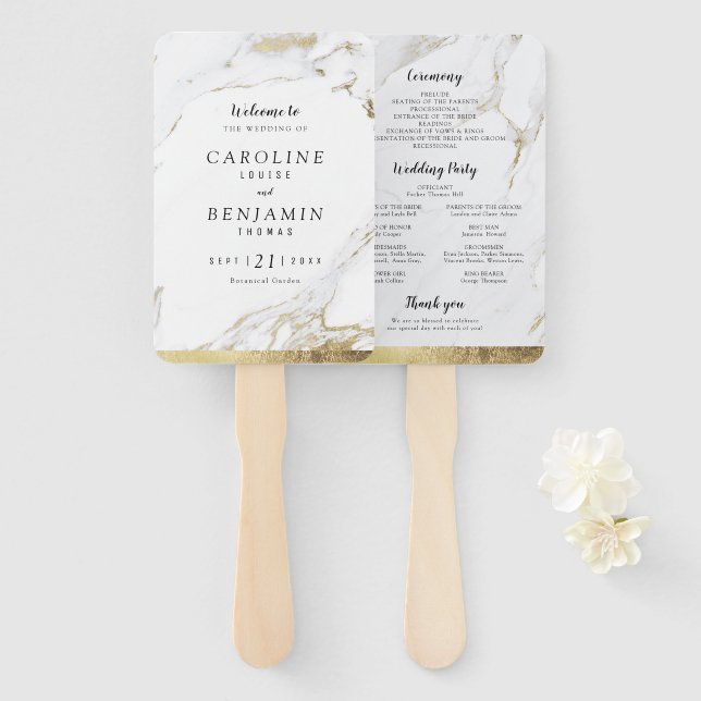 Imitate Gold Marmor Luxus moderne Hochzeitsfeier Fächer (Vorne und Hinten)