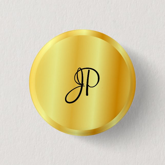 Imitate Gold Metallic Look Mit Monogramm Vorlage Button (Vorderseite)