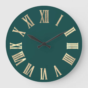 Imitate Gold Metallic Minimal römische Zahlen Aqua Große Wanduhr