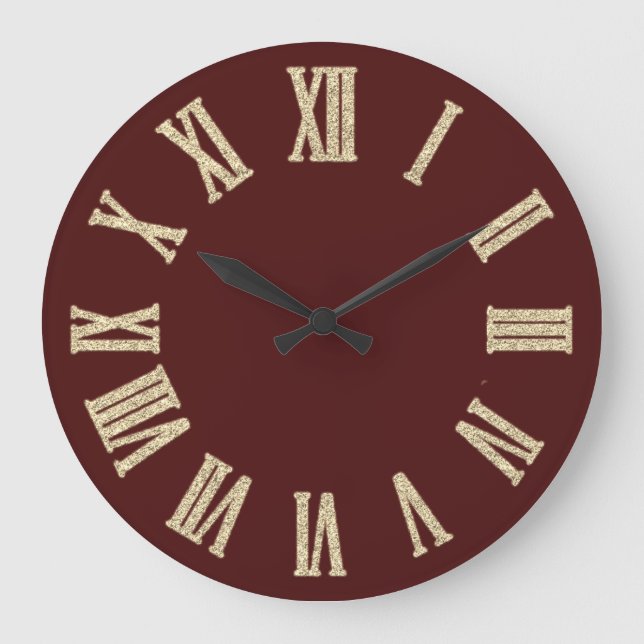 Imitate Gold Metallic Minimal römische Zahlen Burg Große Wanduhr (Vorderseite)