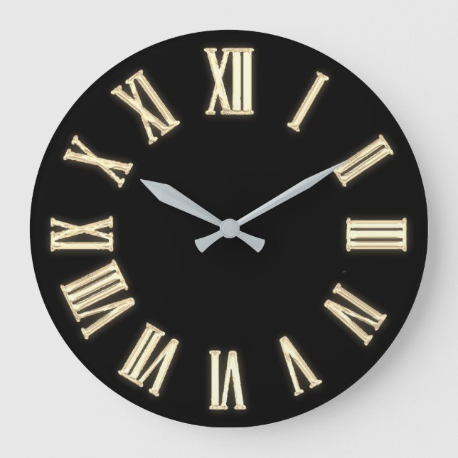 Imitate Gold Metallic Minimal römische Zahlen Schw Große Wanduhr (Vorderseite)