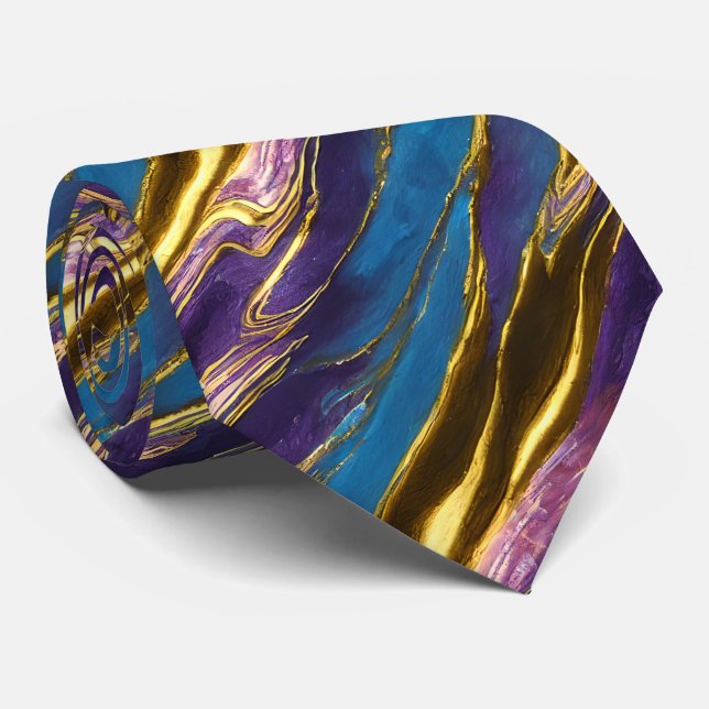 Imitate Gold mit Lila und blauen Farben Krawatte (Gerollt)