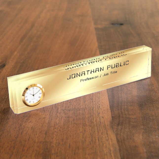 Imitate Gold Moderne glamouröse Vorlage mit Uhrzei Namensplakette (Seite)