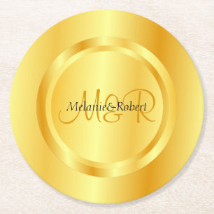 Imitate Gold Moderne Monogram Elegante Custom Temp Runder Pappuntersetzer