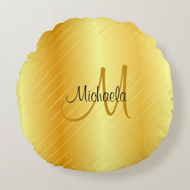 Imitate Gold Monogram Elegante Moderne Vorlage Rundes Kissen (Vorderseite)