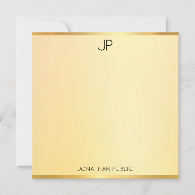 Imitate Gold Monogram Moderne einfache, elegante V Mitteilungskarte (Vorderseite)