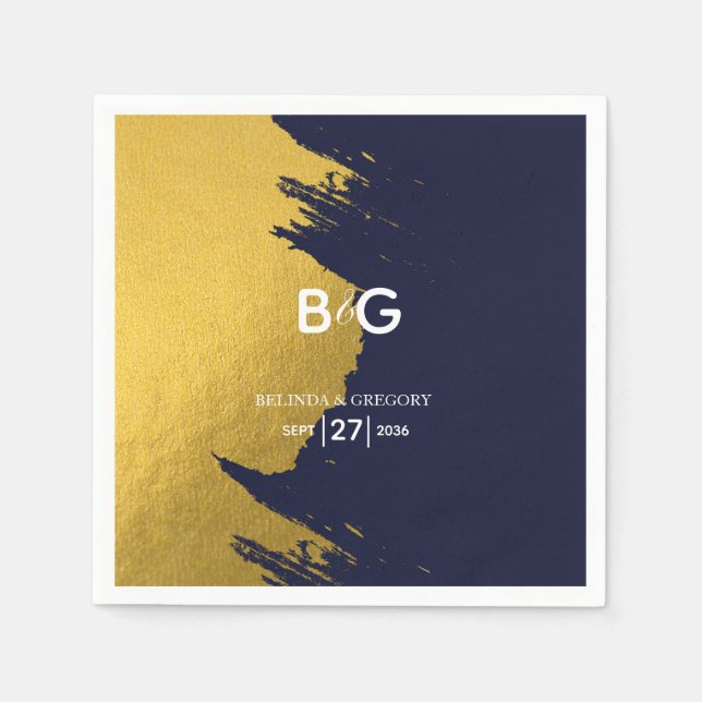 Imitate Gold Navy Blue Monogram Wedding Serviette (Vorderseite)