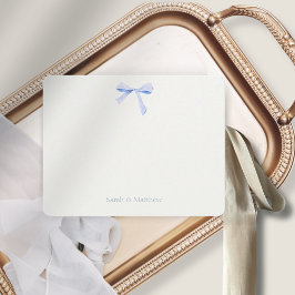 Imitate Gold & Off White | Blue Ribbon Knot Weddin Mitteilungskarte