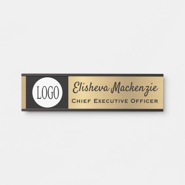 Imitate Gold Office Türsignaturen Schwarzes Logo Türschild (Vorderseite )
