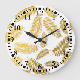 Imitate Gold Palm Blätter Muster Große Wanduhr