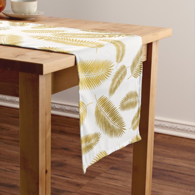 Imitate Gold Palm Blätter Muster Kurzer Tischläufer (Beispiel)