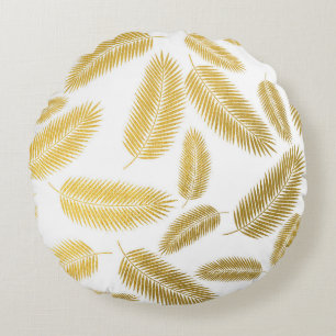 Imitate Gold Palm Blätter Muster Rundes Kissen