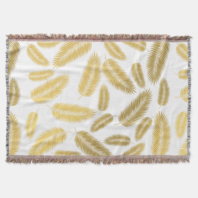 Imitate Gold Palm Blätter Muster Sherpa Blanket Decke (Vorderseite)