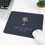 Imitate Gold Palm Tree Logo Mousepad<br><div class="desc">Das schicke personalisierte Mousepad für Ihr Business oder Zuhause-Büro verfügt über zwei Textzeilen in klassischer Weißschrift auf einem marineblauen Hintergrund,  der mit einer tropischen Palmenbilderzeichnung in Imitaten mit Goldfolie geschmückt ist.</div>