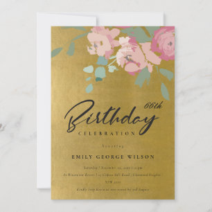 IMITATE GOLD PINK BLUE PEONY FLORAL JEDEN ALTER GE EINLADUNG