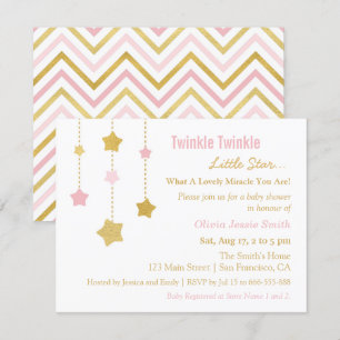 Imitate Gold Pink Twinkle Little Star Baby Dusche Einladung