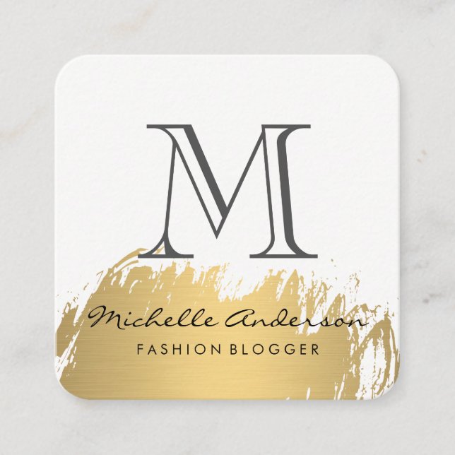Imitate Gold Pinsel Monogram Quadratische Visitenkarte (Vorderseite)